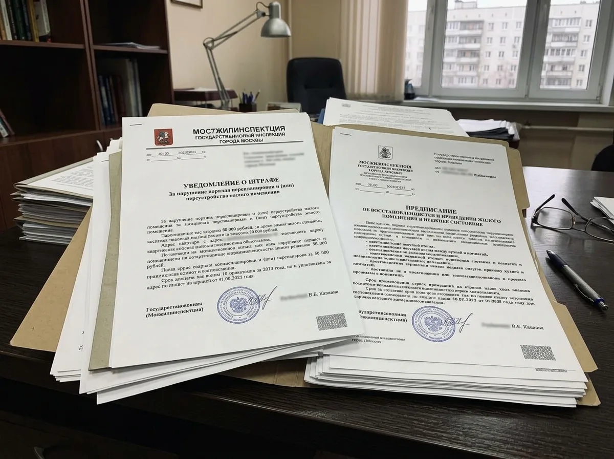 Уведомление о штрафе за незаконную перепланировку квартиры — документы Мосжилинспекции и предписание восстановить стены
